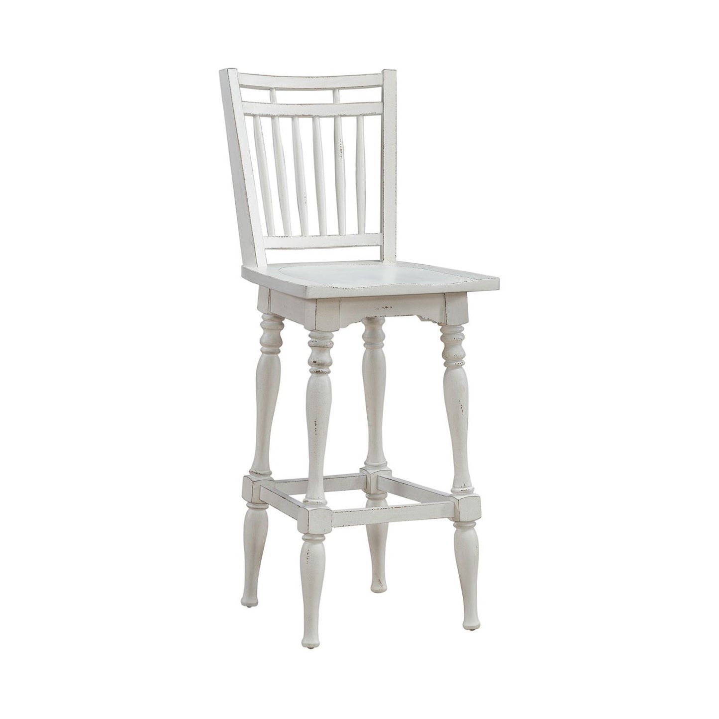 Magnolia Manor - Spindle Back Swivel Bar Stool - Antique White & Weathered Bark