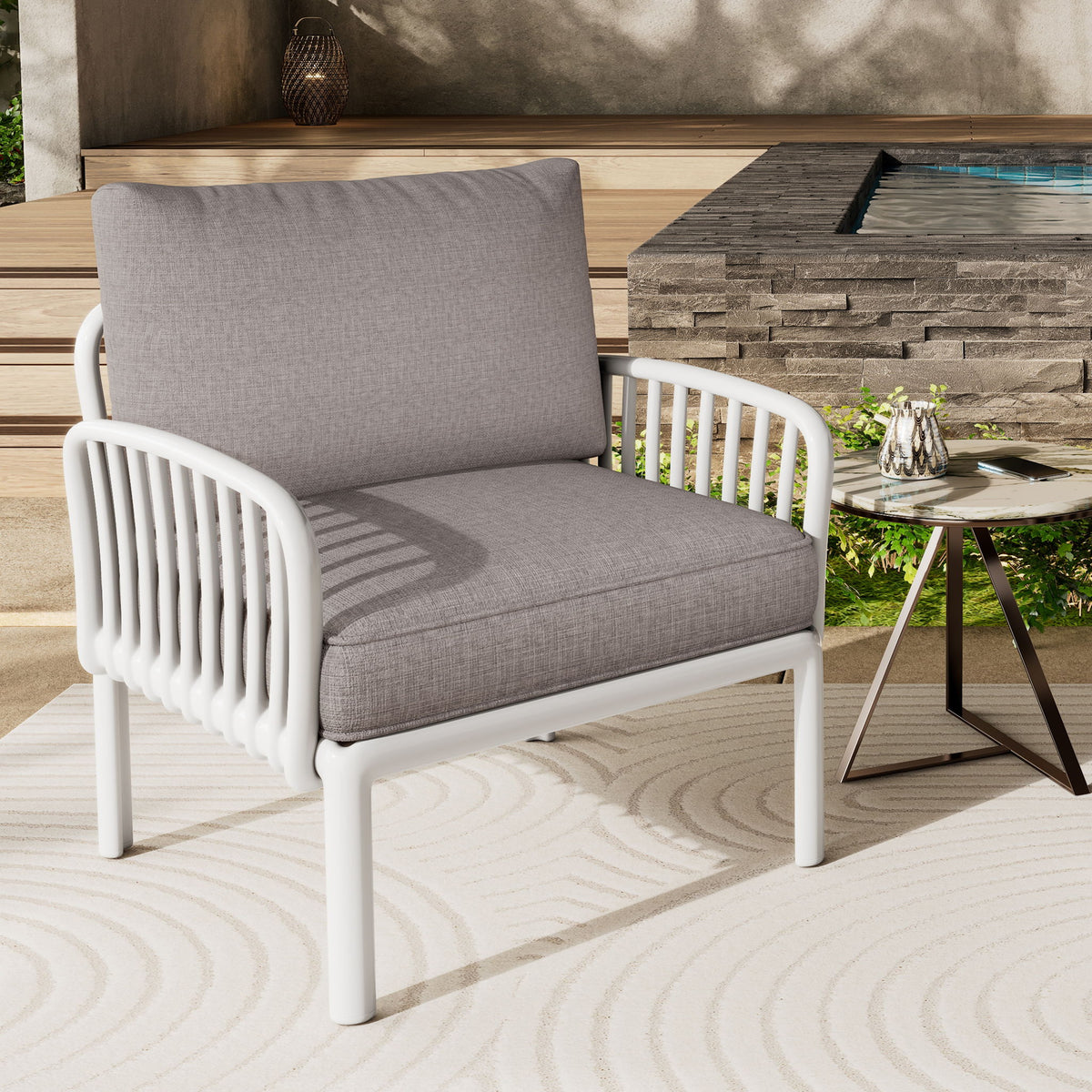 Outdoor Patio Club Chair, Waterproof Thick Cushion Deep Seating