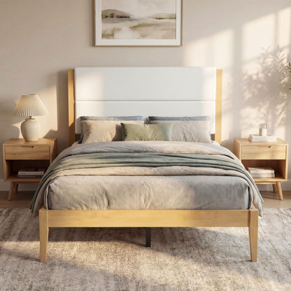 Platform Bed Frame With Upholstered Headboard, Slat Support
