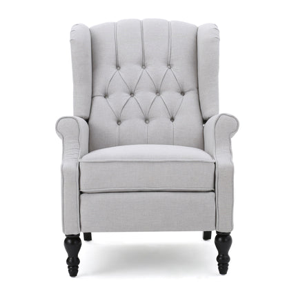 Tufted Arm Chair Recliner With Wingback Style, Pushback Mechanism - Light Gray