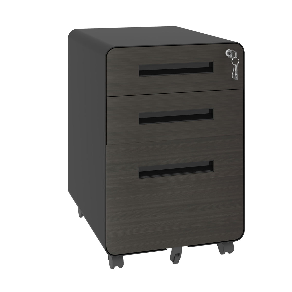 3-Drawer Mobile File Cabinet With Lock, On Casters, Holds A4/Letter Files