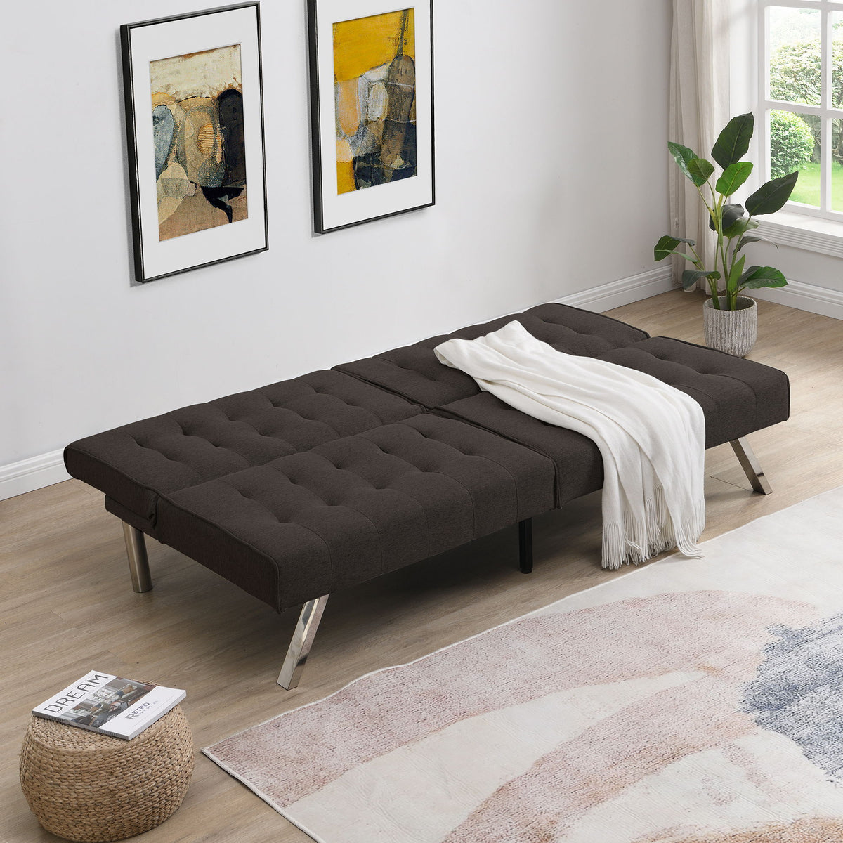 Modern Sofa Bed With Wood Frame And Stainless Legs