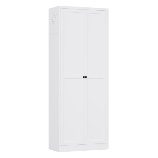 Kitchen Pantry Cabinet With Doors, Heavy-Duty Freestanding Storage Organizer With 5 Adjustable Shelves, Tool Free Assembly - White
