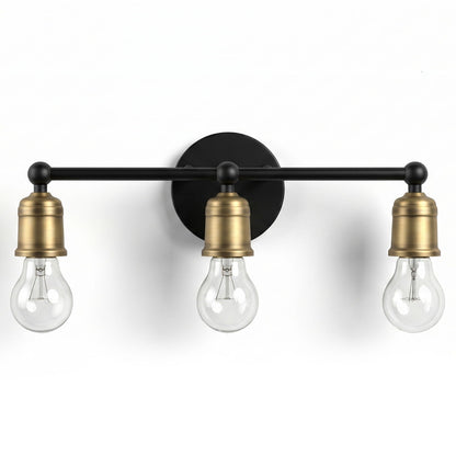 3 Light Wall Sconce, Vanity Light, No Bulbs Included - Black / Gold