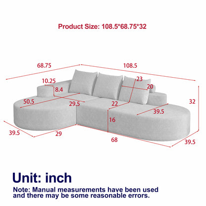 Modern Curved Sofa, L-Shaped Modular Sectional Set With 3 Pillows