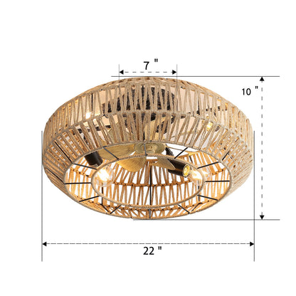 22" Caged Ceiling Fan With DC Motor, 6 Speeds Remote Control For Living Room - Rattan