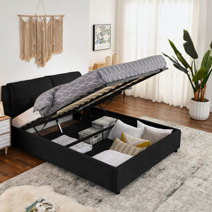 Storage Upholstered Hydraulic Platform Bed With Integrated Headboard