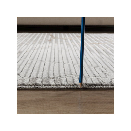 Geometrix - 5'3" X 7'3" Area Rug With Geometric, 3D Effect - Ivory / Gray