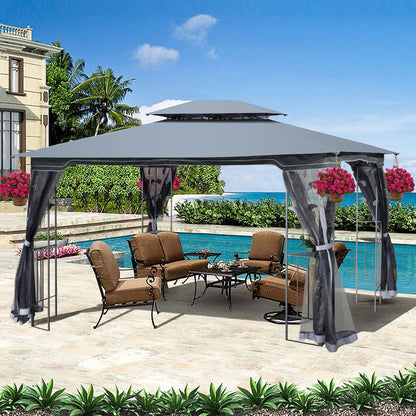 Patio Gazebo Tent With Ventilated Double Roof And Mosquito Net For Backyard Or Garden