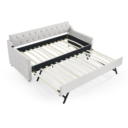 Size Upholstered Daybed With Trundle And USB Charging Armrest