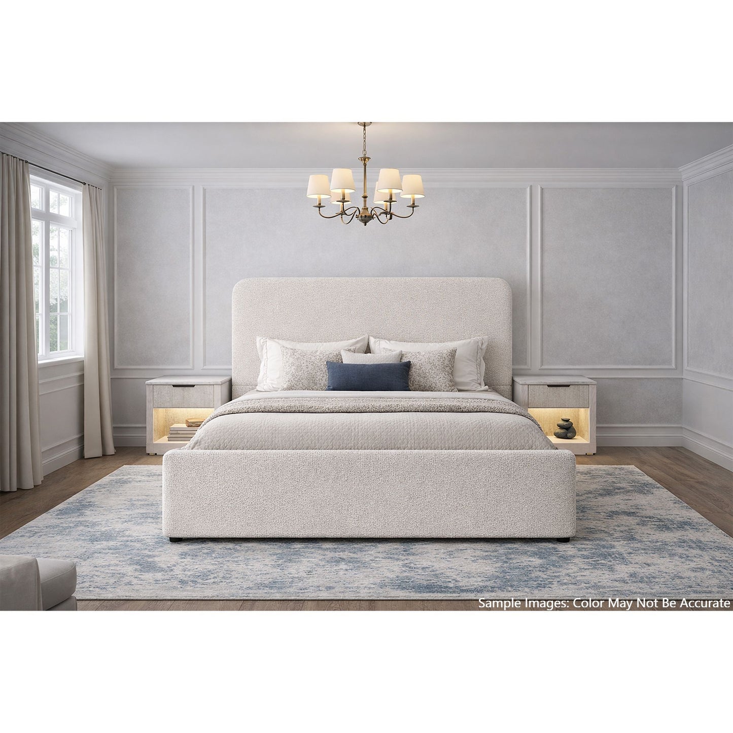Stellar - King Upholstered Footboard, Siderail With 13 Slats - Beige Boucle