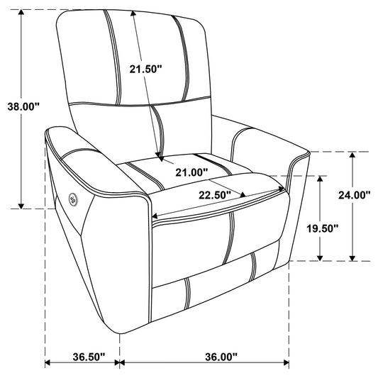 Denson - Upholstered Power Recliner Chair With USB Charging And Smooth Button Recline - Brown