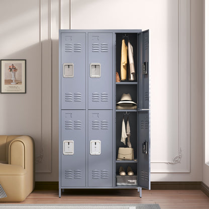 6 Door Lockers With Lock For Employees, Storage Cabinet For Home, Gym, Office, School, Garage - Gray