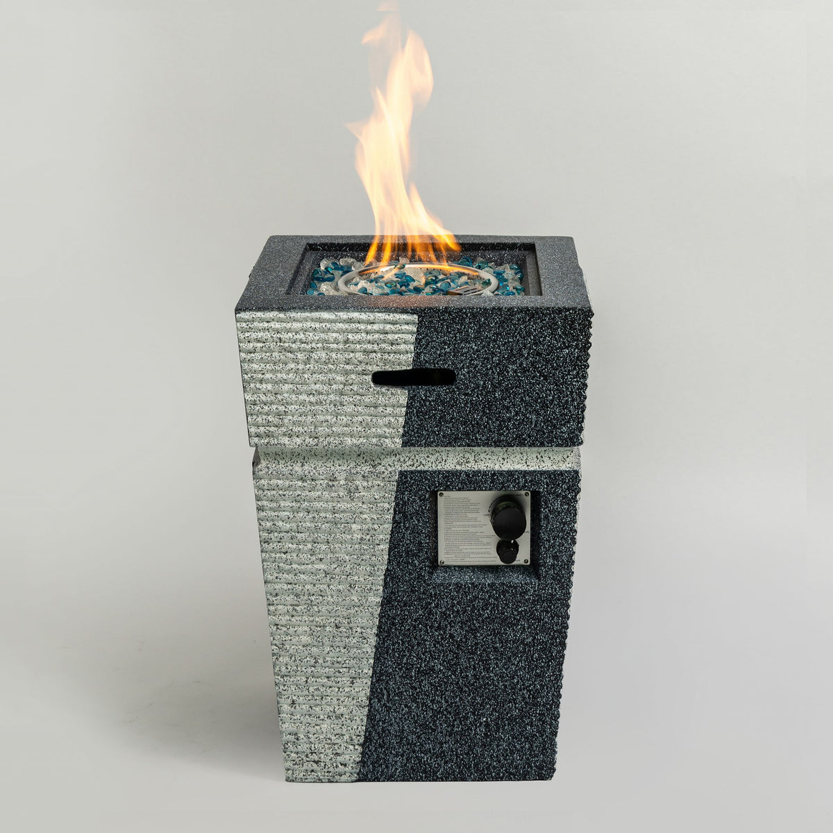 Propane, Gas 50000 Btu Square Fire Pit Table For Outside - Light Gray / Blue