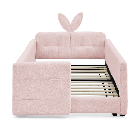 Cute Rabbit Ear Upholstered Platform Bed Frame With Safety Rail
