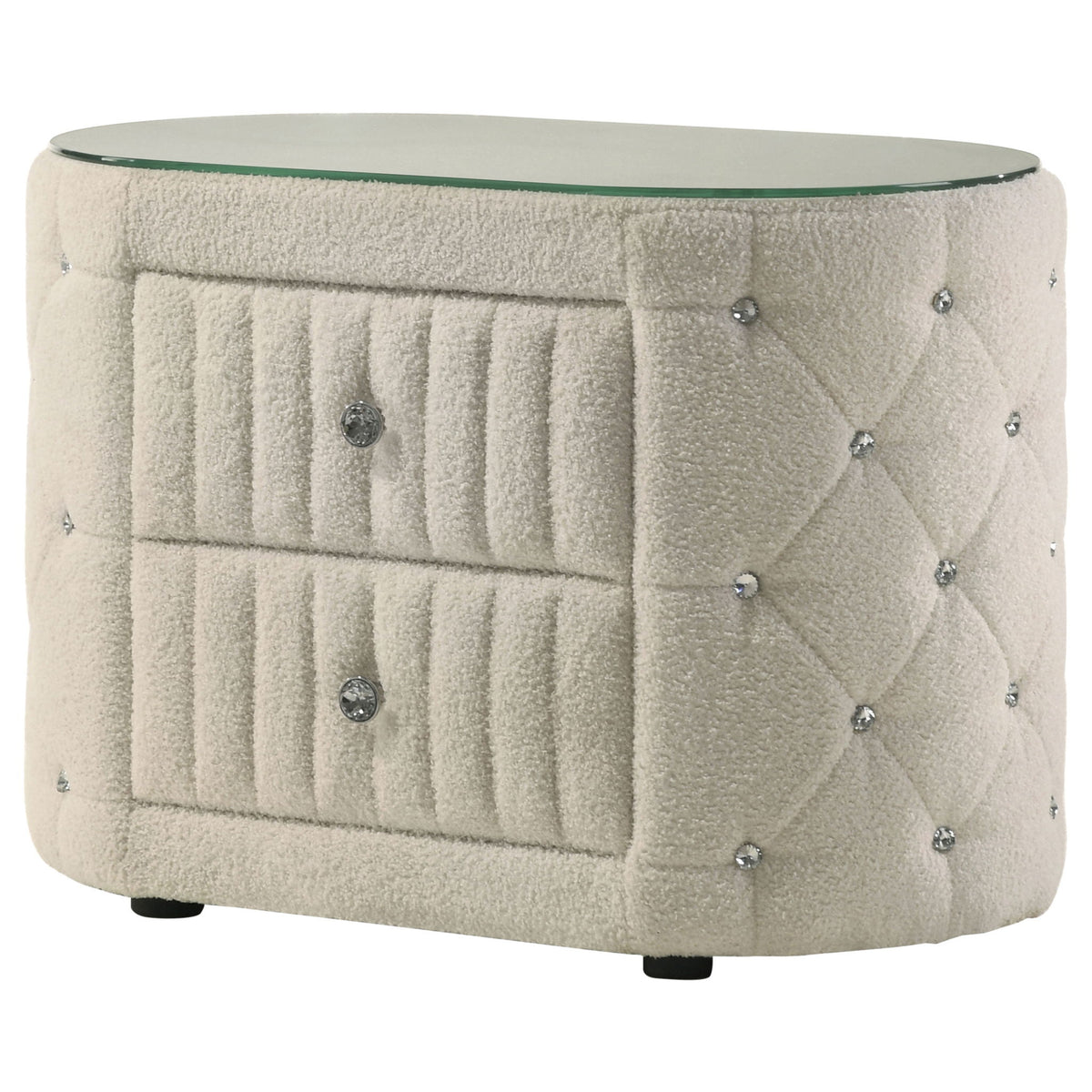 Santiago - Oval 2 Drawer Upholstered Nightstand - Ivory
