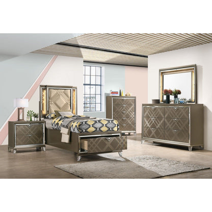 Skylar - Full Bed With LED & Storage - Champagne