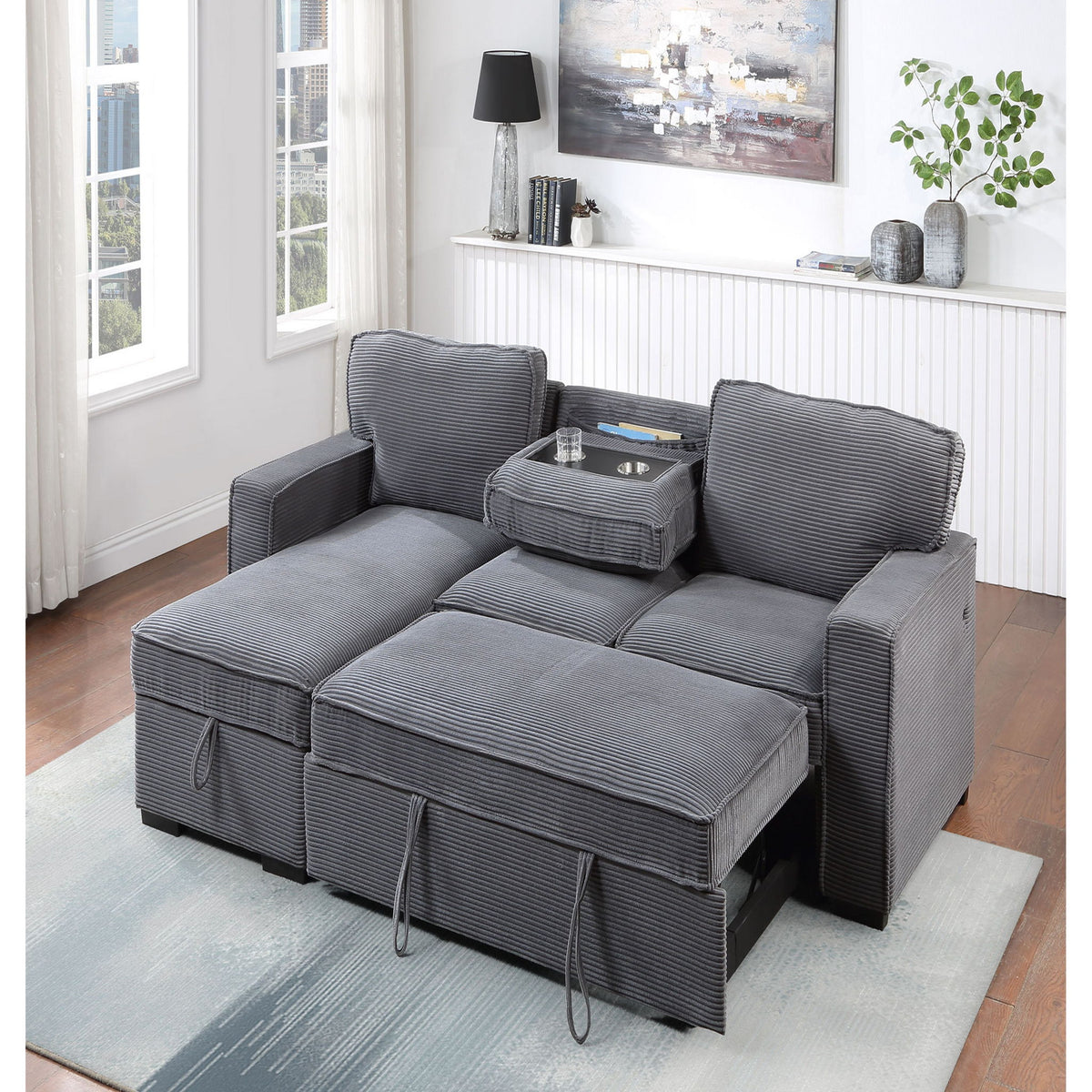 Territory - Pull Out Sofa Bed With Design - Dark Gray