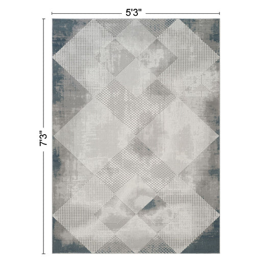 Geometrix - 5'3" X 7'3" Area Rug & Geometric, 3D Effect - Ivory / Gray - Polyester