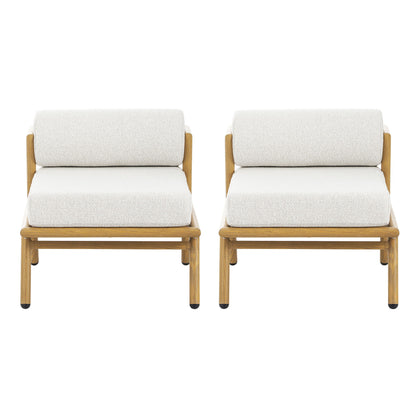 La Fiora - Outdoor Patio Iron Club Chair (Set of 2) - Off White / Teak