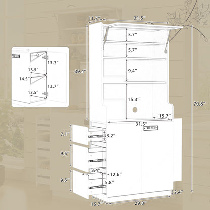 Pantry Cabinet With Hydraulic Flip Top And USB Charging Port