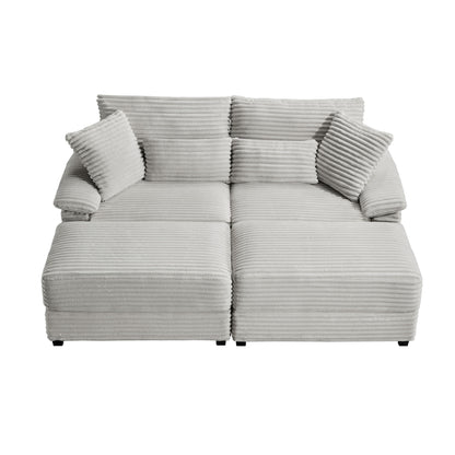 Double Chaise Lounge Set With Reversible Storage Ottomans, USB Port