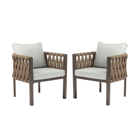 2 Pieces Outdoor Metal Patio Club Chair, Patio Furniture Arm Chair With Cushion, Modern Outdoor Furniture Deep Seating For Porch, Garden, Backyard, Balcony - Brown / Light Gray