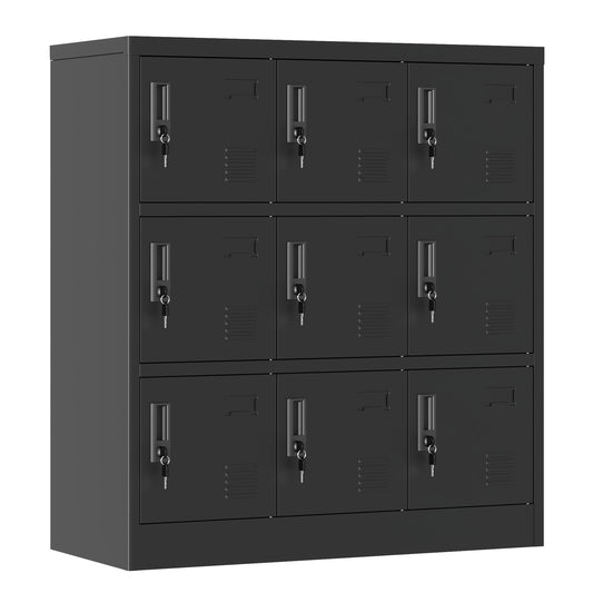 9 Door Employee Storage Locker With Card Slot, Lockers For Office, Gym, School, And Home - Black