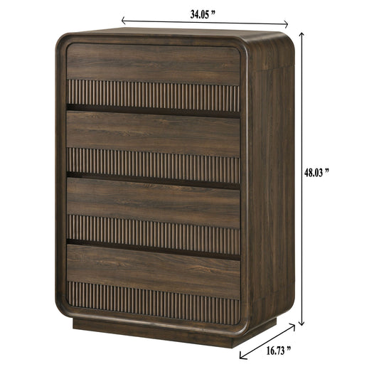 Flair Rounded Edges 1 Piece Chest, 5 Drawer Storage Bedroom Furniture - Brown