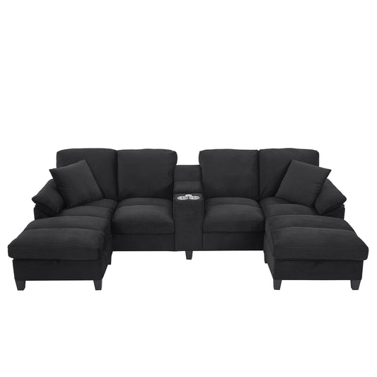 Modern U-Shaped Sectional Sofa With Storage Ottomans