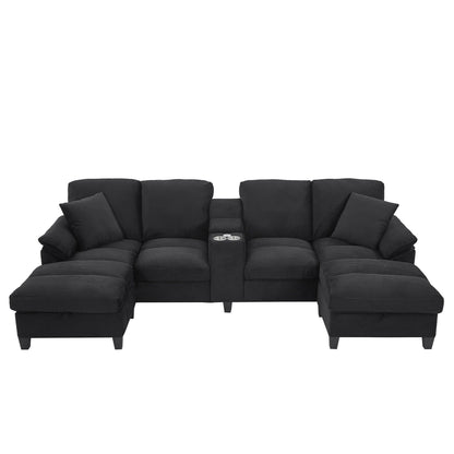 Modern U - Shaped Sectional Sofa With Storage Ottomans, USB Ports, And Cup Holders