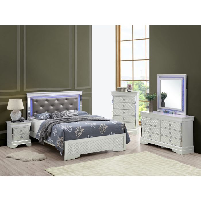 Bed With LED Light Accents Headboard