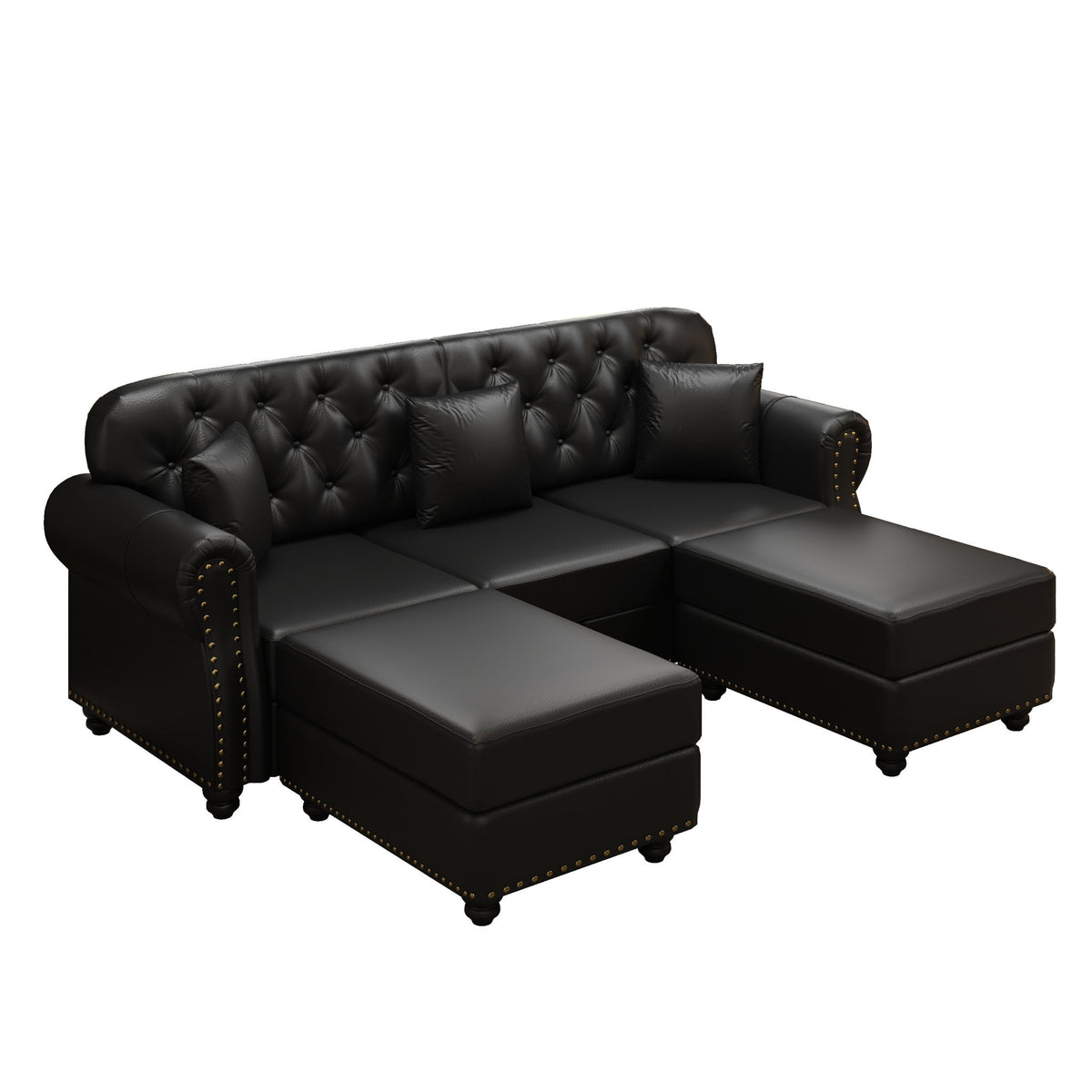 Upholstered Sofa With Nailhead Trim, Rolled Armrests With Ottoman