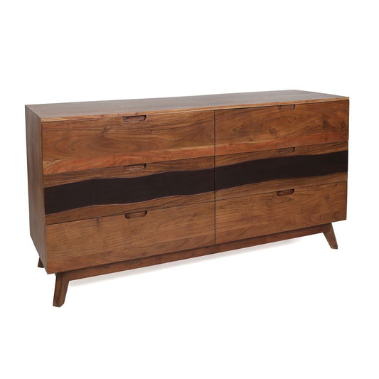 Sierra 6 Drawer Sideboard, Wood Credenza / Cabinets / Chests / Nightstands - Natural Wood / Brown