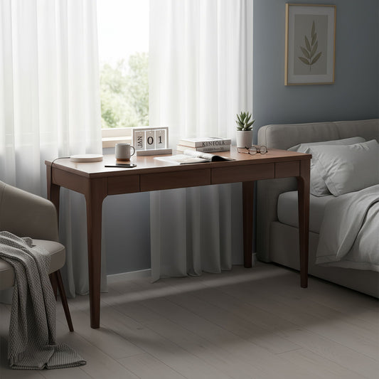 Desk With Drawers, Smooth Edge Design - Walnut