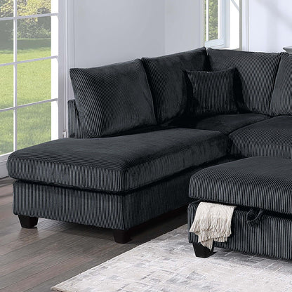 Modern Style Sectional Set With USB Port, Storage Ottoman