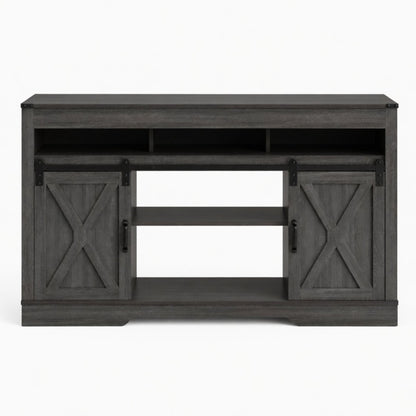 Farmhouse TV Stand With Sliding Barn Doors & Adjustable Storage