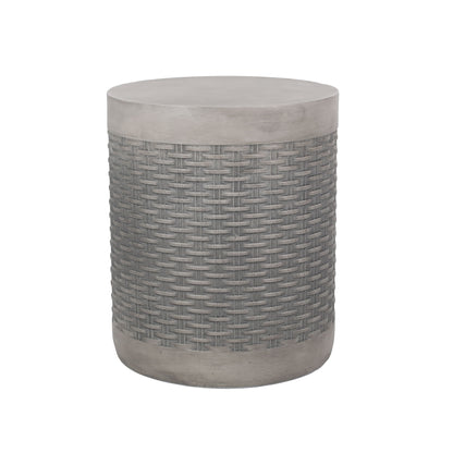 Outdoor Lightweight End Table Round Concrete Outdoor Side Table - Light Gray