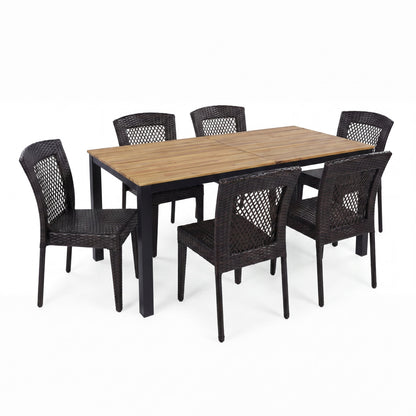 7 Piece Outdoor Dining Set With Table And 6 Chairs - Brown Multi
