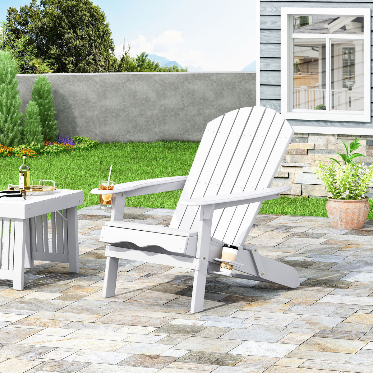 Zenithia - Outdoor Foldable Adirondack Chair With 2 Cup Holders