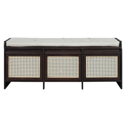 Entryway Shoe Bench With Drawers & Button Tufted Cushion