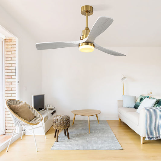 52" Ceiling Fan With Dimmable LED Light, 3 Blades, DC Motor, Remote Control - Gold