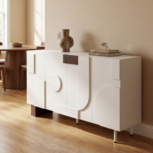 Sideboard Buffet Cabinet Wide Storage Unit With 4 Doors & Adjustable Shelves - White