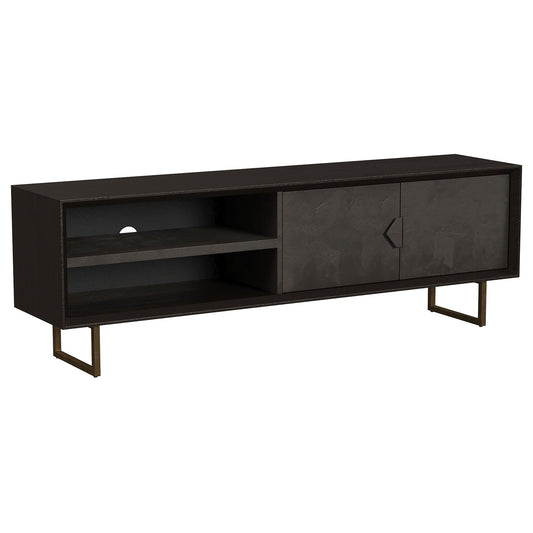 Manaya - 2 Door Stand With Open Shelving And Hidden Storage - Charcoal Black