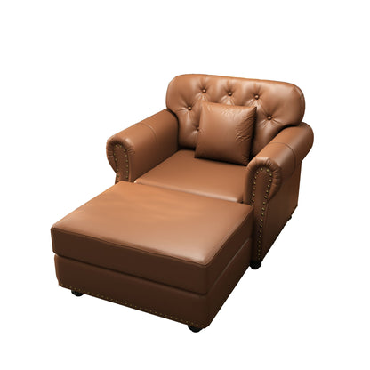 Upholstered Sofa With Nailhead Trim, Rolled Armrests With Ottoman