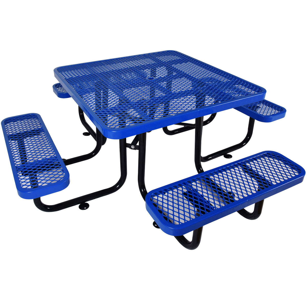 Square Outdoor Steel Picnic Table, With Umbrella Pole