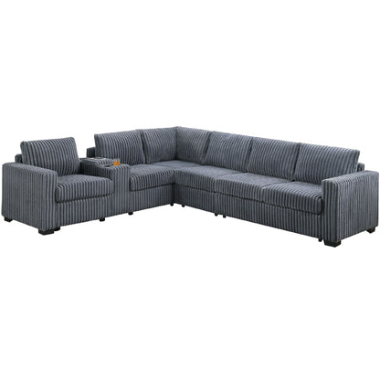 Modern Style L-Shape Sectional Set, USB Ports, Cup Holder