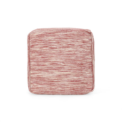 Enigma - Yarn And Cotton Square Pouf Ottoman With Polystyrene Beads - Red
