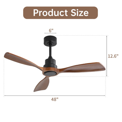 48" Ceiling Fan With 3 Blades, Remote Control Reversible DC Motor For Living Room
