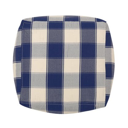Connor - Checkered Square Pouf Ottoman And Floor Cushion - Ivory / Navy